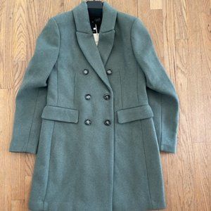 Mango Women's Double Breasted Wool Coat in Khaki, Size Medium